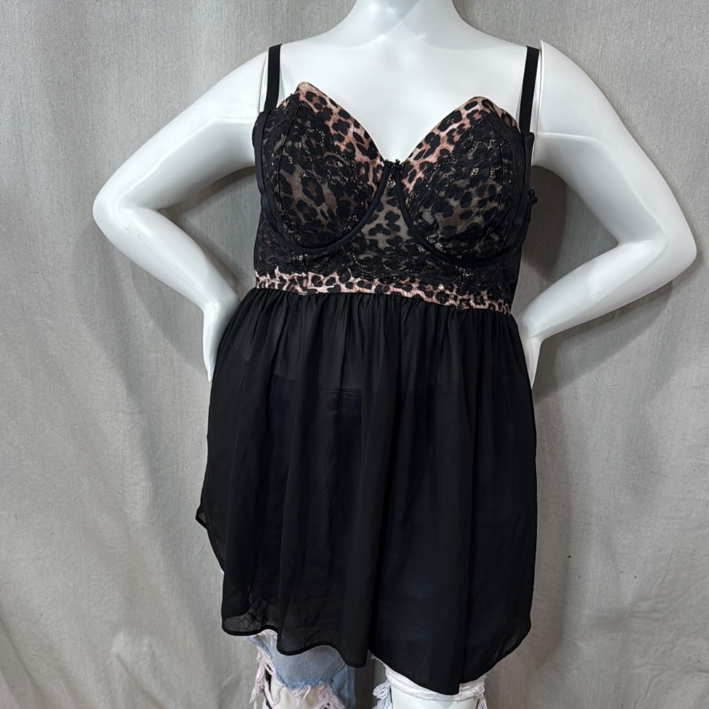 Leopard Print and Black Babydoll lingerie size 3 torrid curve